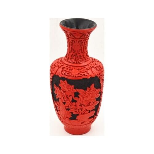 10 inch / Exquisite Chinese Classical Traditional Technology Red Lacquerware Flower Auspicious Vase No.10