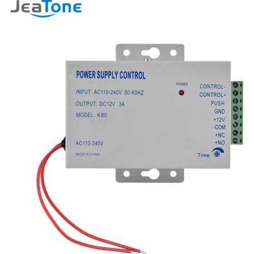 Jeatone Access Control Power Supply for Door Access Control System Switch Power Supply Input NO/NC Output for 2 Electric Lock