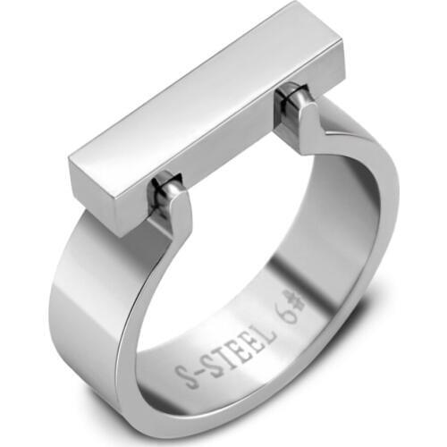 Classics Stainless Steel Jewelry Horseshoe Flat Shackle Brand Ring Punk Finger Love Ring Gold-Color Square Shape Ring For Women