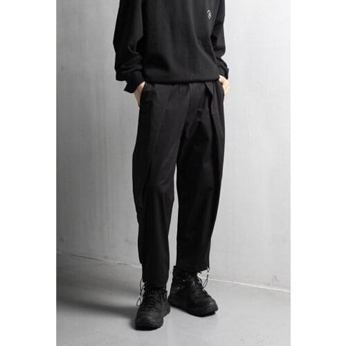 Suit simple front pleated straight wide leg pants mens loose straight slim pants
