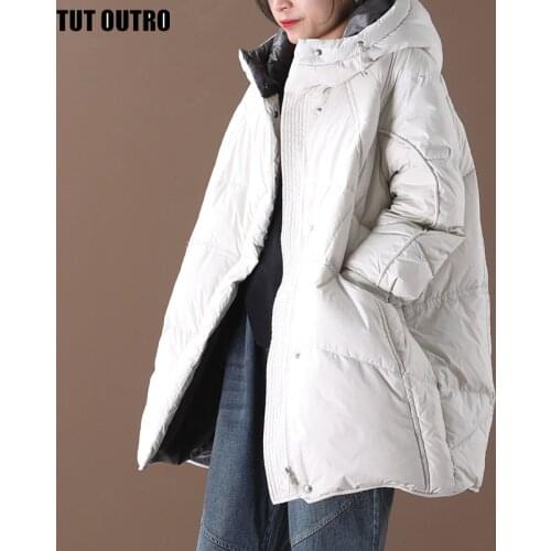 Whiter Thick Warm Duck Down Jacket Female Black Gray Hooded Loose Korea Style Girls Oversize Down Coats Womens Waterproof Coat