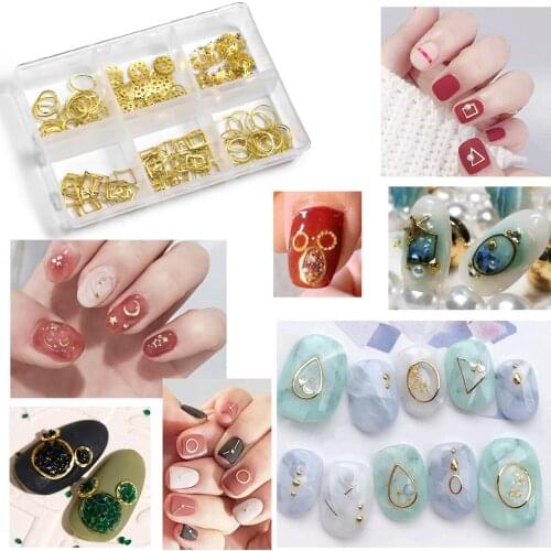 Monja 6 Grids/Box Nail Art Gold Snowflake Round Ring Gear Shape Flakes Metal Machine Component Sequins 3D Manicure Decorations
