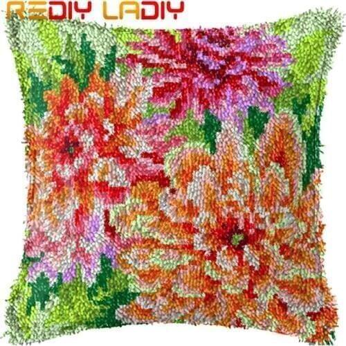 Latch Hook Kits Make Your Own Cushion Dahlia Flowers Printed Canvas Crochet Pillow Case Latch Hook Cushion Cover Hobby & Crafts