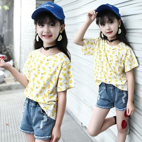 2020 New Summer Baby Girls Short Sleeve T Shirts Girl Top Lemon Pattern Girls Tees Cotton T Shirt Girl Clothing Kids Clothes