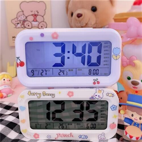 New cute cartoon girl Music Alarm Clock LED Digital Clock 2 Alarms Voice Control Snooze Temperature Display Girl decoration