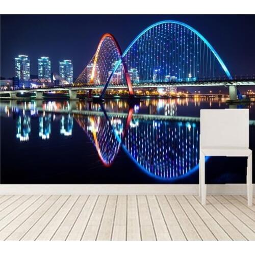 Custom beautiful Houses Rivers Bridges Holidays lights Night Cities wallpapers, living room TV wall bedroom 3d murals wallpaper