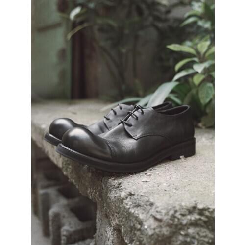 Autumn Winter COW Leather Mens Big Shoes Scalp Shoes Round Head Thick Bottom Soft Leather Retro Shoes Warm Boots Hairdresser