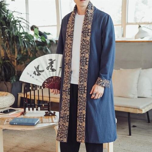 Autumn Chinese style medium length windbreaker cardigan coat Cape Taoist robe national style resident robe Hanfu Robe top