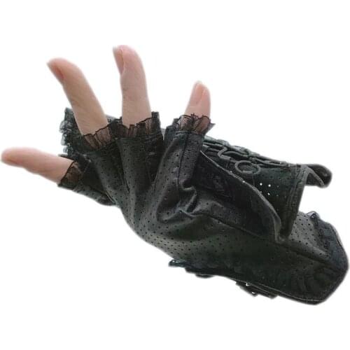 Fingerless gloves spring and autumn models ladies fashion sheepskin wrist bike gloves motorcycle gloves new sports riding outdoo