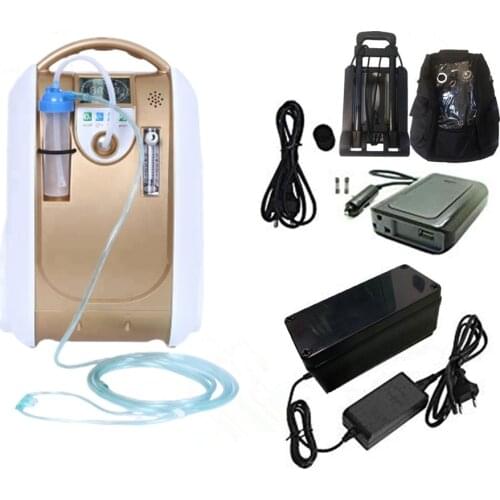 COXTOD Home Car Travel 1L-5L Adjust Medical Oxygen Concentrator Generator Portable with Battery Car Adpator Carry Bag Trolley