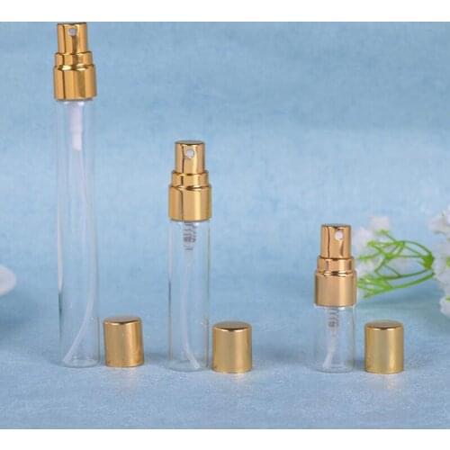 Empty Refillable Perfume 5ml 10ML Glass Fine Mist Atomizer Spray Bottles with Gold Silver Caps LX3997