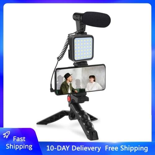 Tripod Holder for Vlogging Photography Smartphone Video Kit Microphone LED Light Recording Handle Stabilizer Bracket
