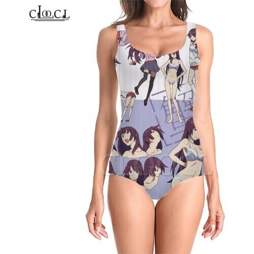 CLOOCL Japanese Anime Hitagi Senjougahara 3D Print One-piece Swimwear Women Swimming Bathing Suit Sleeveless Sexy Swimsuit