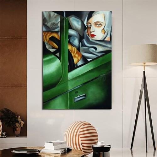 Tamara De Lempicka Autoportrait Sexy Woman Self Portrait In The Green Super Car Poster Painting On Canvas Bedroom Wall Art Decor