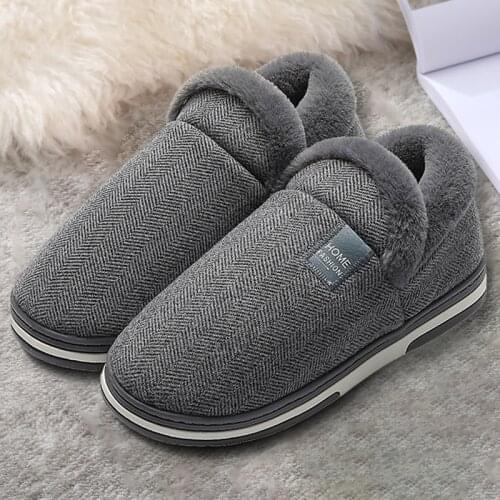 Warm Home Slippers For Men Winter Furry Short Plush Shoes Women Slippers Anti-Slip Bedroom Slippers Couple Soft Indoor Shoes