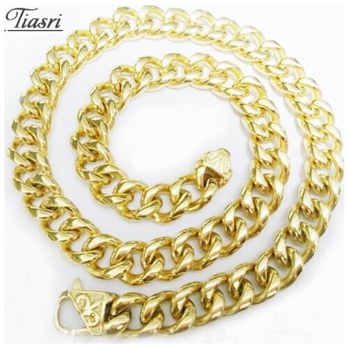 Tiasri 15mm Aesthetic Gothic Choker Man Necklace on The Neck Friends Gifts Gold Color Stainless Steel Jewelry Accessories Punk
