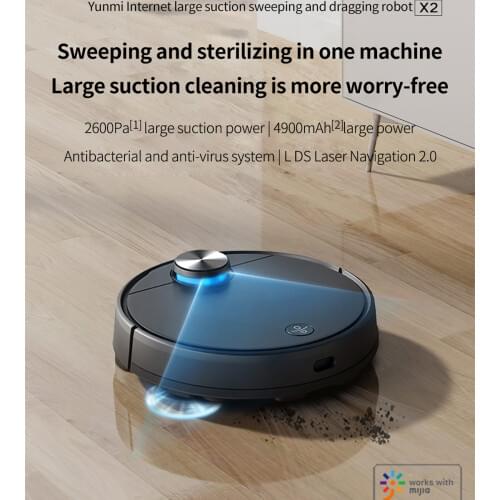 Viomi X2 Smart APP Control Sweeping Robot 3.2H Long-lasting Battery Sterilization Wet Mop With A Variety Of Stain Cleaning Brush