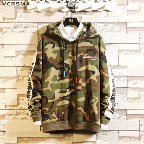 VERSMA 2019 Spring Hip Hop Army Camouflage Hoodies Sweatshirts Men Korean Style Hooded Oversize Hoodie Men Pullover Dropshipping