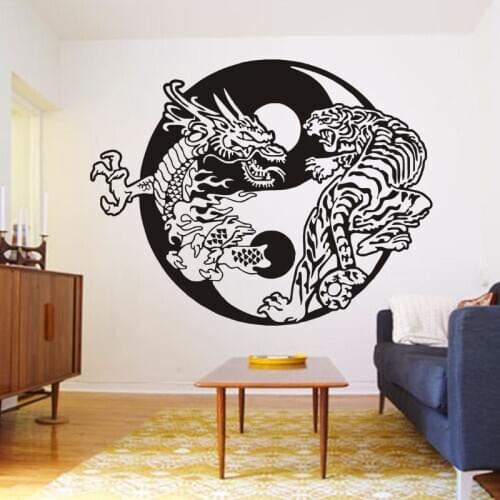 Ying Yang Chinese Dragon And Tiger Sticker Home Decor Vinyl Decal Living Room Bedroom Bedroom Removable Wall Sticker Balance