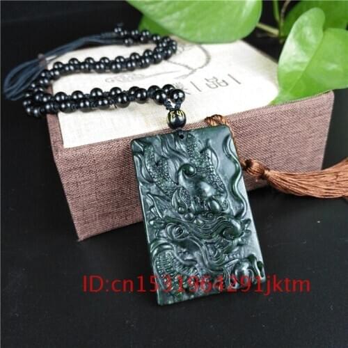 Green Gifts Charm Obsidian Accessories Black Men Dragon Carved Pendant Chinese for Amulet Necklace Jade Jewelry Natural