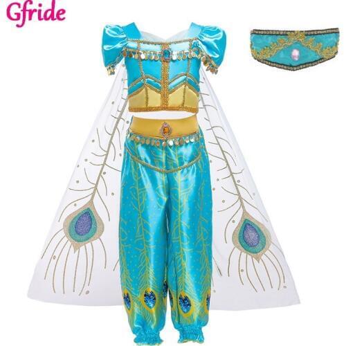 Jasmine Princess Dress For Girl Aladdin Kids Jasmine Costume Child Arab Clothes Arabian Christmas Birthday Party Clothes 2-10 Yr