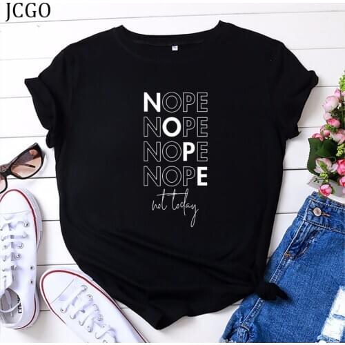 JCGO Women T-shirt Summer Cotton Short Sleeve Plus Size S-5XL Graphic Letters Print Casual O Neck Female Basic Tshirt Tees Tops