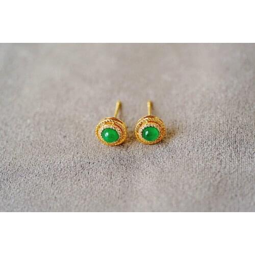 Solid 18k Gold 4mm 0.63ct Nature Emerald Gemstones Studs Earrings for Women Fine Jewelry Birthday Presents