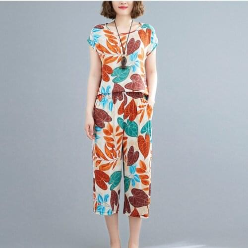 Office Lady OL Work Clothes Set Thin Soft Cotton Satin Loose Women Summer Set Print Tops Capris Pant 2 Piece Casual Set Suits