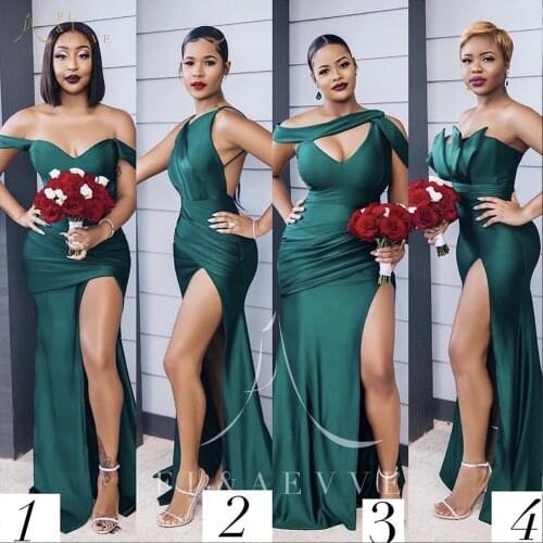 Sexy Dark Green Satin Mermaid Bridesmaid Dress with Side Split Sweetheart Wedding Party Dresses Maid of Honor Plus Size Dresses
