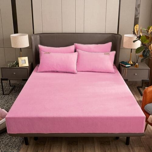 1 pc Pink Flannel Bed Sheet Queen King Size Bedclothes For Winter Solid Color Plain Dyed Double Bed Cover funda de colchón