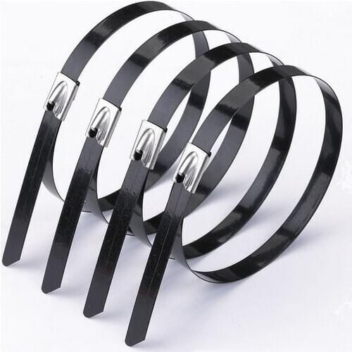 100PCS/LOT SUS304 Width 7.9mm*150/200/250/300/350/400/450/500MM with Black Painting Zip Cable Ties Locking Tie Wrap