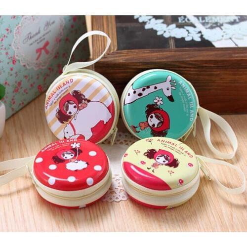 Free ship!l1ot=12pc!lovely pula girl round purse /tin zipper/small steel iron box/storage Earphone bag/pouch/wallet/gift box