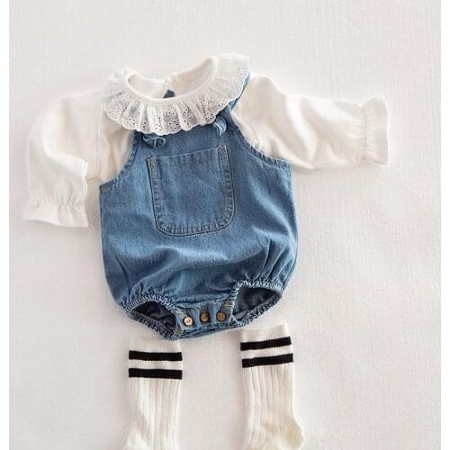 2021 Spring Newborn Jeans Baby Romper Korean Style Infant Baby Girl Cotton Triangle Creeper Romper Baby Clothes