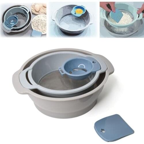 4PCS/Set Egg Yolk Separator Knead Dough Pot Baking Flour Sieve Mixing Bowl Pastry Tools Sugar Shaker Sieve Cup Shape Bakeware