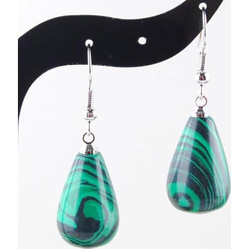 5 Pairs Women Drop Earrings Malachite Gem Stone Teardrop Bead Reiki Healing Earrings Bohemian Jewelry QR3156