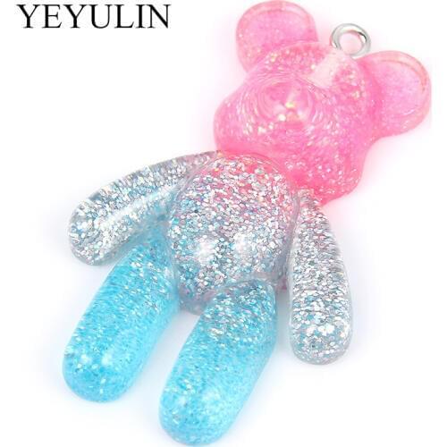 5pcs 44*27MM Glittering Sweet Gummy Bear Gradient Color Resin Cabochons Charms Pendant For Girls Kids Bracelet Jewelry Accessory