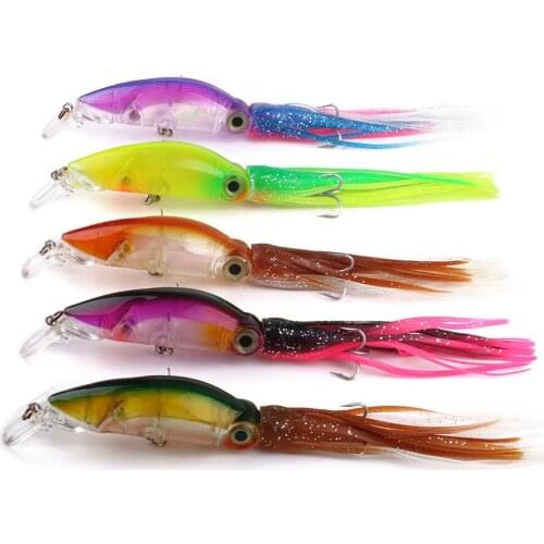 5pcs 3d 5.5 Inches Eyes Squid Shape Soft Lures Bait Fishing Jig Bait With 2 Hooks Sea Fishing