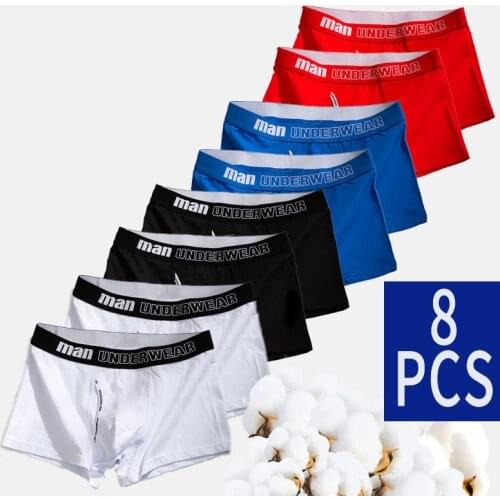 8Pcs Mens Solid Color Underwear Cotton Man Shorts Men Sexy Underpants Comfortable Breathable Panties High-Quality Male Boxers