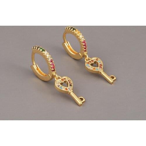 Bohemia Rainbow Love Heart Key Dangle Earring For Women 2021 Trend Jewelrys Gold Color Mini Geometric Ear Ring