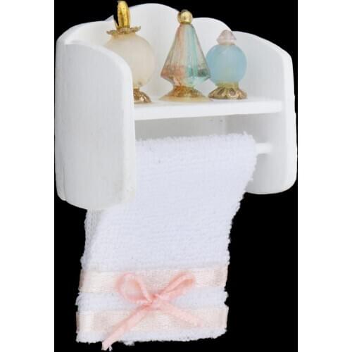 1:12 Miniature Dollhouse Accessories,Wooden Towel Rack with 3 Perfume Models,Mini Dollhouse Accessories