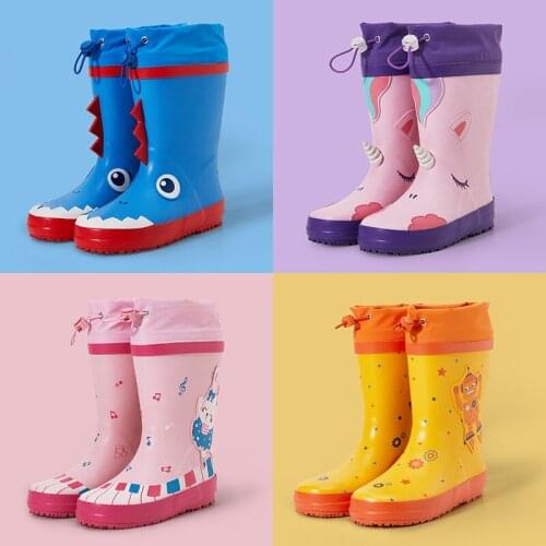 Cartoon Cute Dinosaur Unicorn Children Rain Shoes for Boys Girls Waterproof Natural Rubber Non Slip Toddler Kids Rain Boots