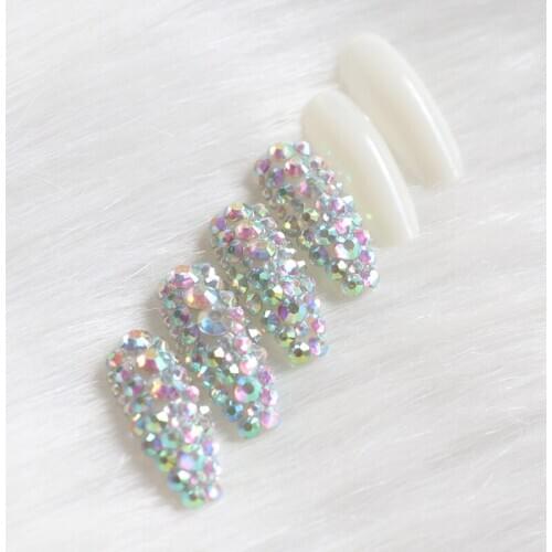 Natural color high-end salon ballet coffin DIY crystal glitter handmade fake nails 24pcs