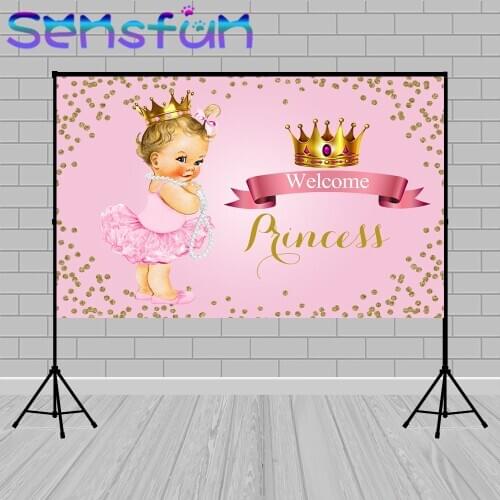 Baby Shower Backdrop Royal Princess Pink Gold Crown Baby Shower Background Girls Baby Shower Party Supplies Birthday Banner