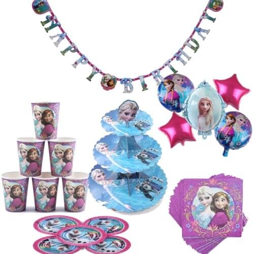 Frozen Elsa Anna Princess Birthday Party Decorations Baby Shower Disposable Cup Plate Napkin Tablecloth Tableware Dinner Sets