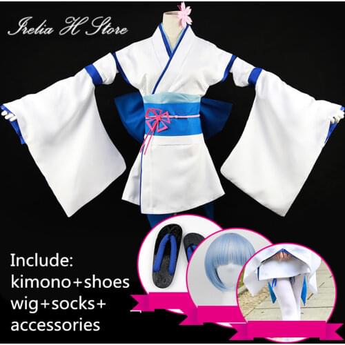 Re:Life in a different world from Zero rem lam cosplay costume kinomo wig socks shoes full se