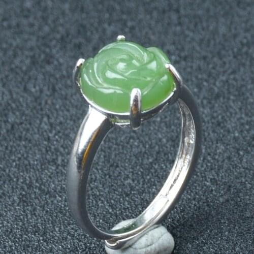 Natural green jade rings Jasper rose ring with 925 sterling silver ring for women rings jadeite jade jewelry 925 ring