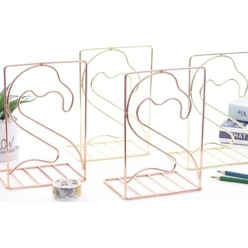 2PCS/Pair Creative Flamingo Shaped Metal Bookends Book Support Stand Desk Organizer Storage Book Holder Shelf