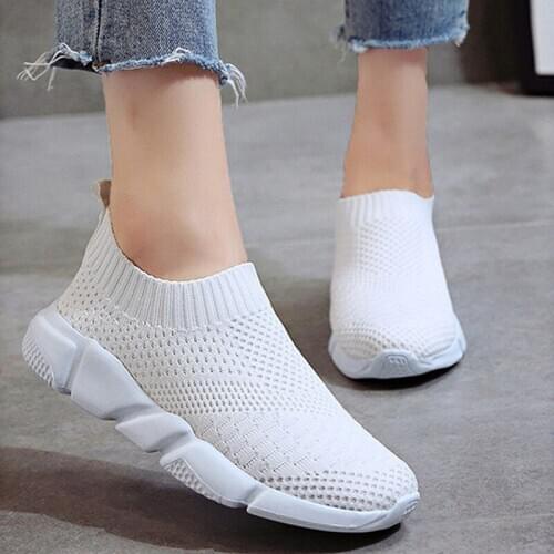 Siddons Plus Size 43 Mesh Breathable Platform Sneakers Women Slip On Soft Ladies Casual Flats Shoes Woman Cozy Knit Socks Shoes