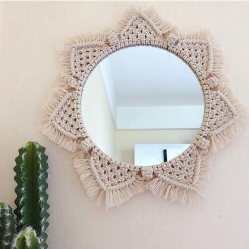 Macrame Mirror Handmade Tapestry Makeup Mirror Compact Bohemia Decoration Home Bedroom Bath Room Decorative Mirrors Wall Mirrors