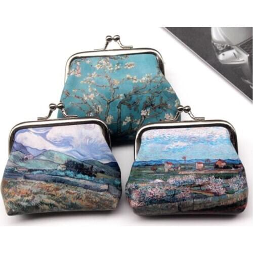 DHL 100 pieces Famous Oil Printing Small Wallet For Women Landscape Flower Pattern Mini Hasp Coin Purses Money Card Handbags